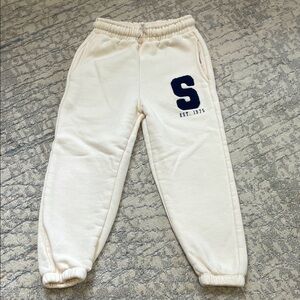 Zara Kids Cream Joggers with Navy Patch